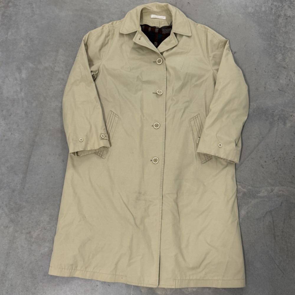 Misty Harbor Trench Coat Womens 16 Beige Good Vintage Plaid Zip Out Liner